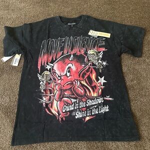 Reason Black Tee with Red and White Cartoon Design